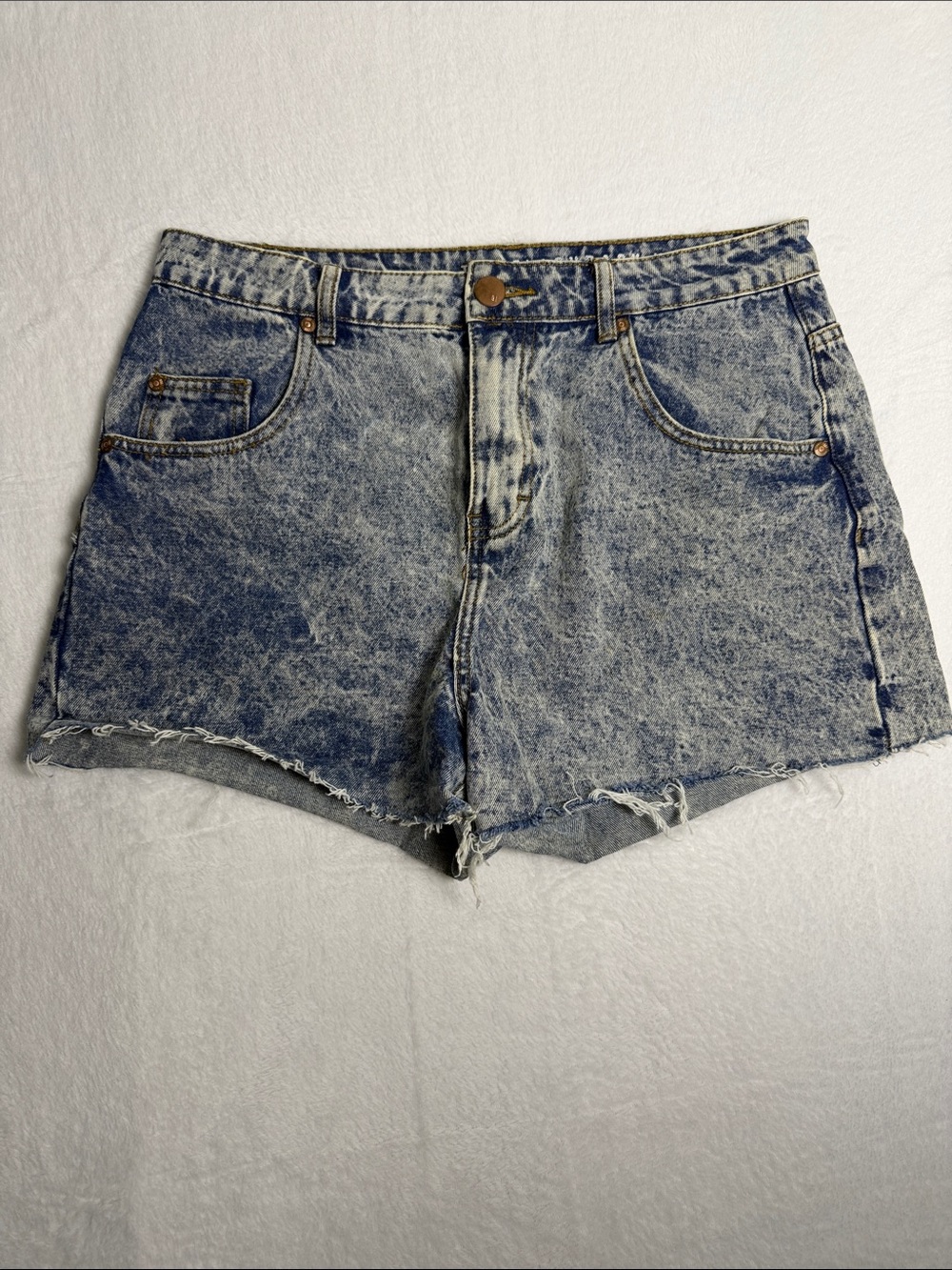 Vintage Acid Wash Denim Women's High Rise Shorts - Blue